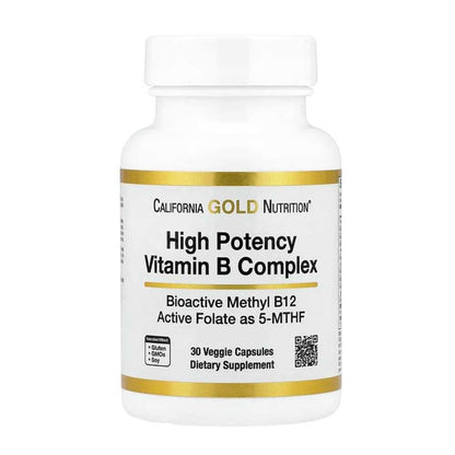 California Gold Nutrition High Potency Vitamin B Complex with Thiamin HCl Niacin Pantothenic Acid and Inositol Veggie Capsules