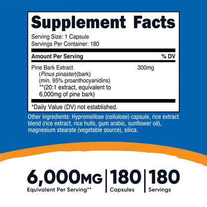 Nutricost Pine Bark Extract – 180 Capsules 180 Servings Herbal Antioxidant Supplement