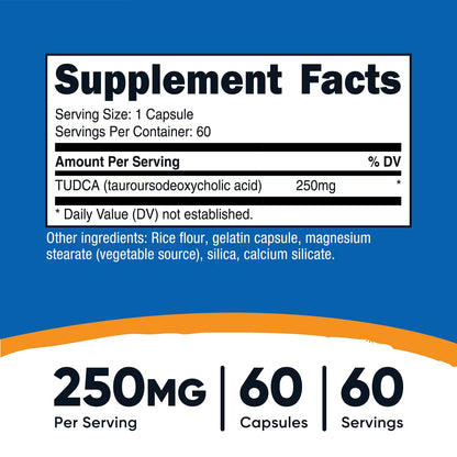 Nutricost TUDCA 250mg – 60 Capsules | Tauroursodeoxycholic Acid, Gluten-Free & GMO-Free