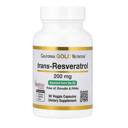 California Gold Nutrition trans-Resveratrol 200 mg Antioxidant support Cardiovascular health Healthy aging pathways 60 Veggie Capsules