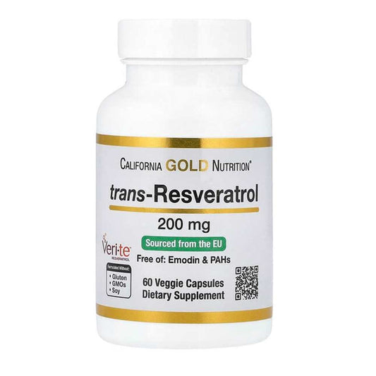 California Gold Nutrition trans-Resveratrol 200 mg Antioxidant support Cardiovascular health Healthy aging pathways 60 Veggie Capsules